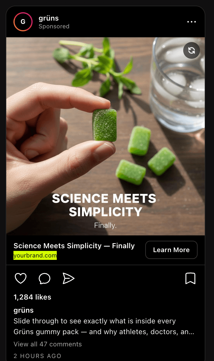 Instagram ad generated for Grüns